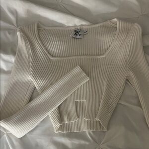 Princess Polly Ribbed Square-Neck Cropped Sweater - Cream
